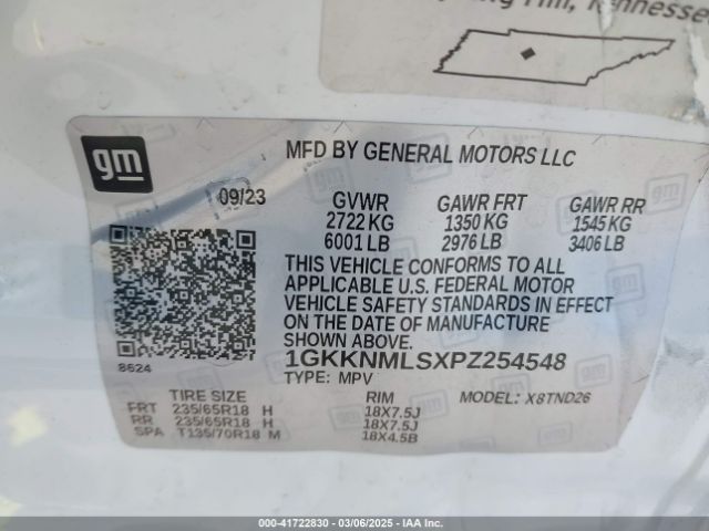 1GKKNMLSXPZ254548 GMC Acadia Fwd Slt