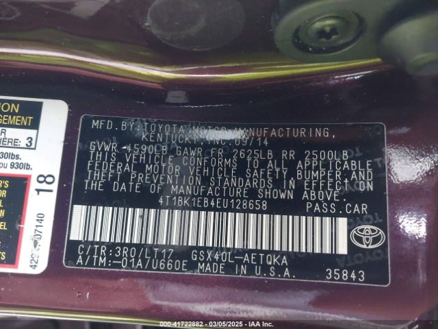 4T1BK1EB4EU128658 Toyota Avalon Xle Touring
