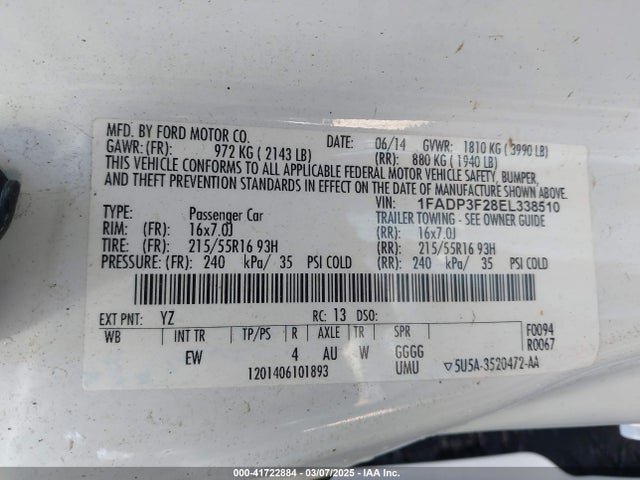 Ford FOCUS SE 2014 1FADP3F28EL338510 Image 9