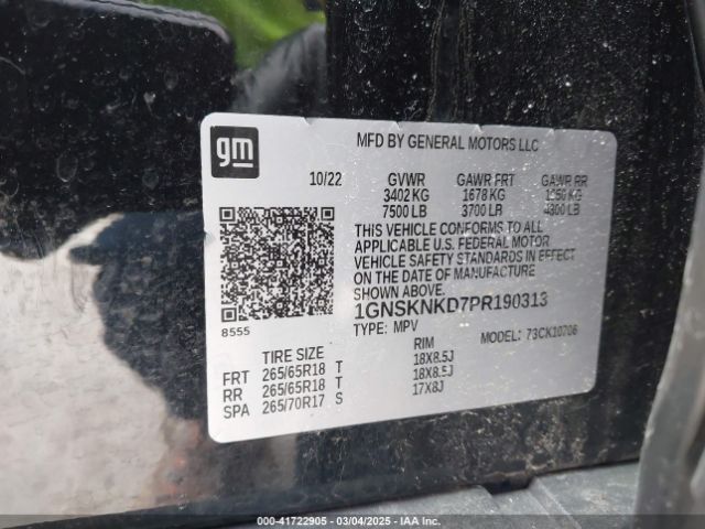 1GNSKNKD7PR190313 Chevrolet Tahoe 4wd Lt