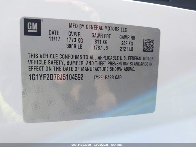 1G1YF2D78J5104592 Chevrolet CORVETTE STINGRAY