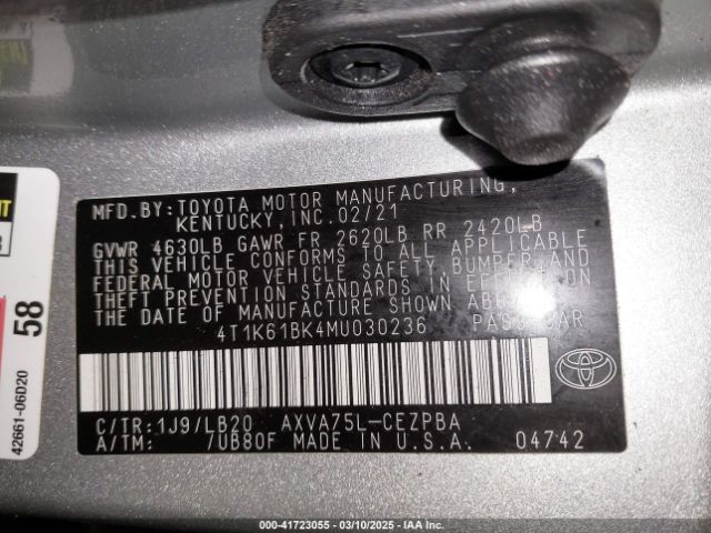 4T1K61BK4MU030236 Toyota Camry Xse Awd