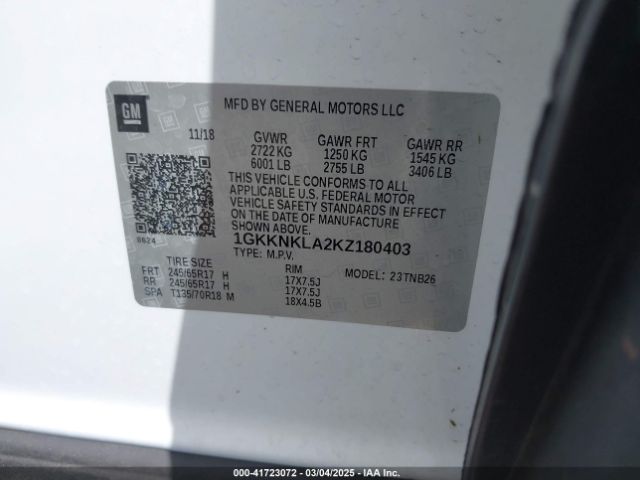 1GKKNKLA2KZ180403 GMC Acadia Sle-1