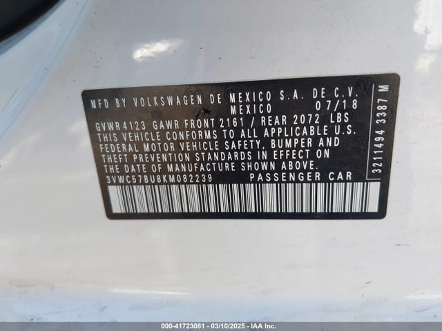 3VWC57BU8KM082239 Volkswagen Jetta 1.4t R-line/1.4t S/1.4t Se