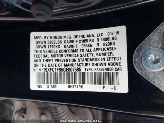 19XFC1F95GE007685 Honda Civic Touring