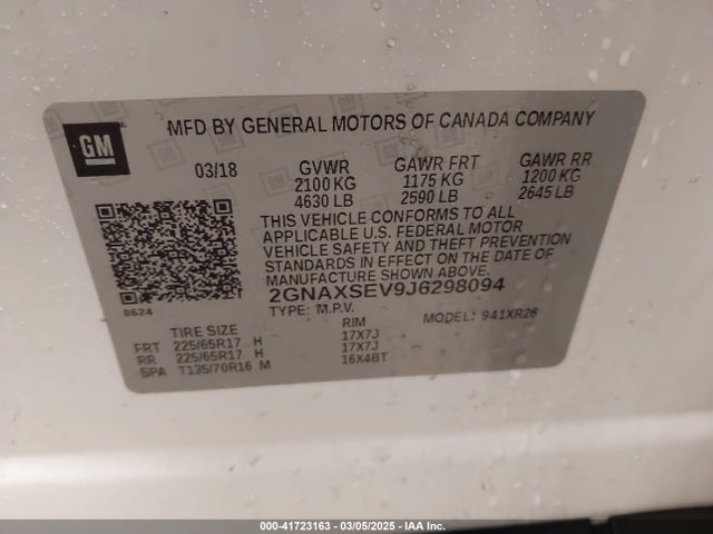 2GNAXSEV9J6298094 Chevrolet EQUINOX LT
