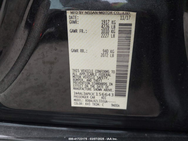 1N4AL3APXJC156643 Nissan Altima 2.5 Sl