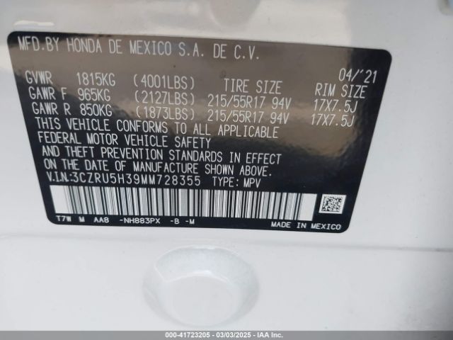 3CZRU5H39MM728355 Honda Hr-v 2wd Lx