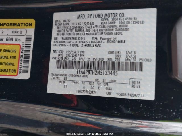 1FA6P8TH2N5133445 Ford Mustang Ecoboost Fastback