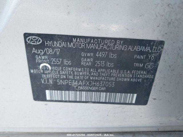 5NPE34AFXJH637053 Hyundai SONATA SEL