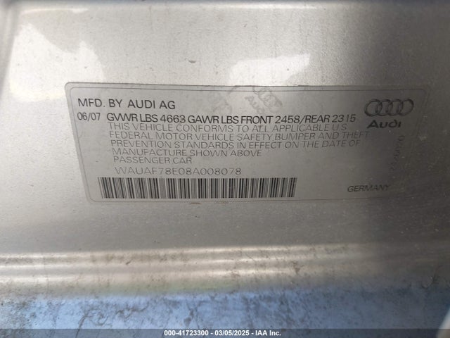 2008 AUDI A4 WAUAF78E08A008078 Photo 8