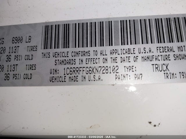 1C6RRFFG6KN728102 RAM 1500 Big Horn/lone Star  4x4 5'7 Box