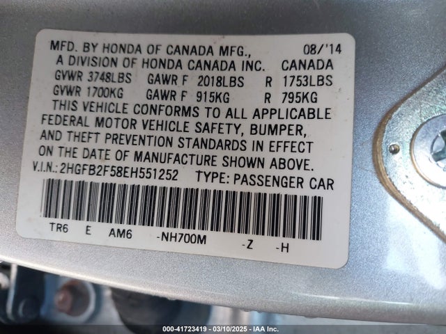 Honda Civic Lx 2014 2HGFB2F58EH551252 Image 9