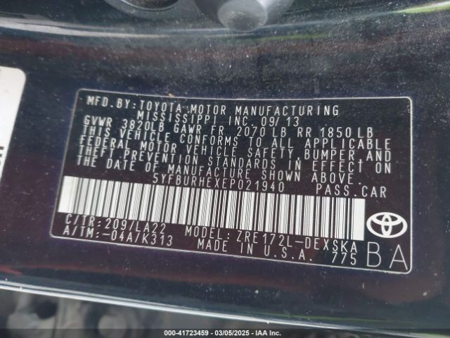 5YFBURHEXEP021940 Toyota Corolla S Premium
