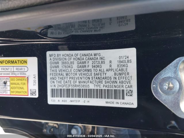 2HGFE2F55RH538505 Honda Civic Sport