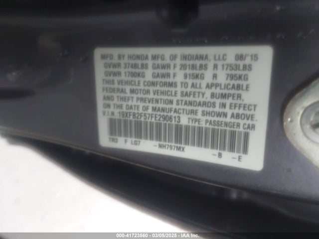 Honda Civic Lx 2015 19XFB2F57FE290613 Image 9