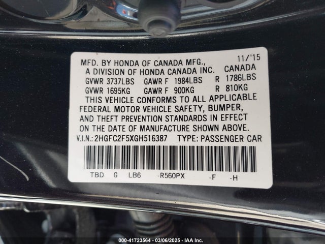 2HGFC2F5XGH516387 Honda Civic Lx