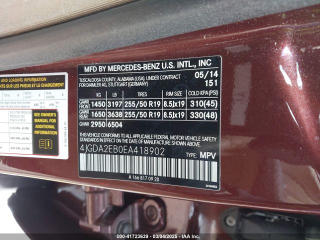 2014 MERCEDES-BENZ ML 350 BLUETEC 4JGDA2EB0EA418902 Photo 8