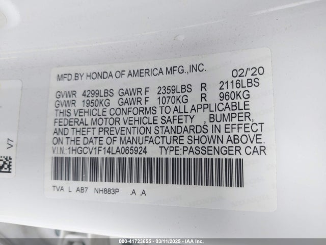 Honda ACCORD LX 2020 1HGCV1F14LA065924 Image 9