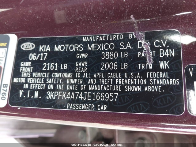 3KPFK4A74JE166957 KIA FORTE LX