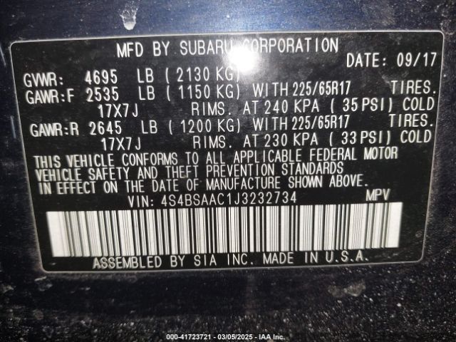 4S4BSAAC1J3232734 Subaru Outback 2.5i (cvt)