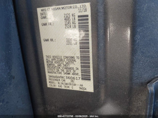 Nissan Maxima 3.5 Sr 2019 1N4AA6AV0KC360617 Image 9