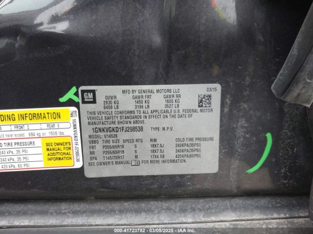 1GNKVGKD1FJ298538 Chevrolet Traverse 1lt