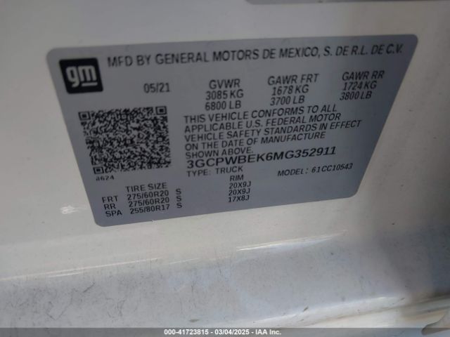 3GCPWBEK6MG352911 Chevrolet Silverado 1500 2wd  Short Bed Custom