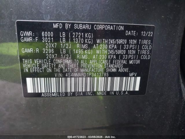 4S4WMARD1P3413785 Subaru Ascent Limited 8-passenger