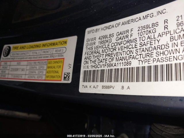 1HGCV1F56KA111089 Honda Accord Ex-l
