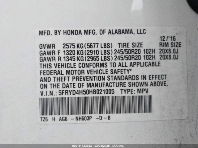 5FRYD4H50HB021005 Acura Mdx Technology Package