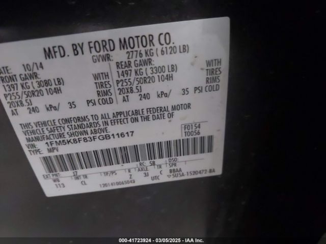 1FM5K8F83FGB11617 Ford 2015
