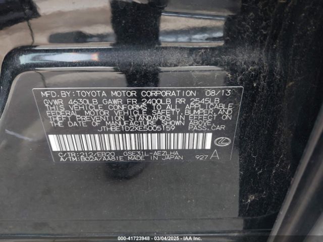 2014 LEXUS IS 350 JTHBE1D2XE5005159 Photo 8