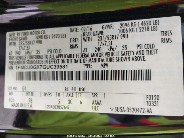 1FMCU0GX7GUC39581 Ford ESCAPE SE
