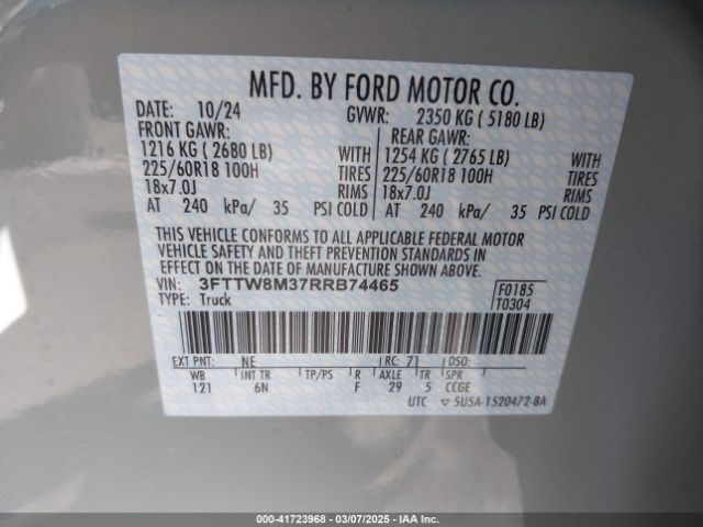 3FTTW8M37RRB74465 Ford Maverick Lariat