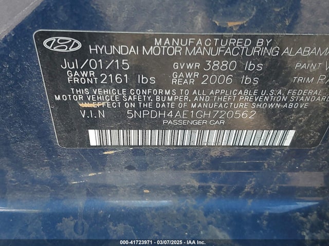 5NPDH4AE1GH720562 Hyundai ELANTRA SE
