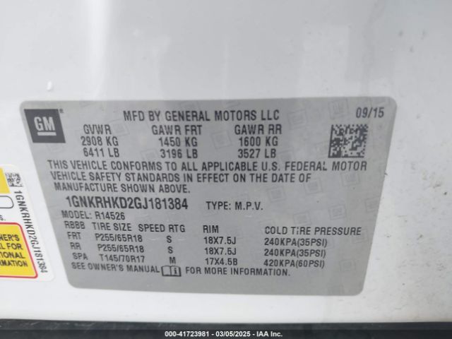 1GNKRHKD2GJ181384 Chevrolet Traverse 2lt