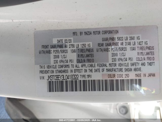 JM3TCBEY3L0418322 Mazda Cx-9 Signature