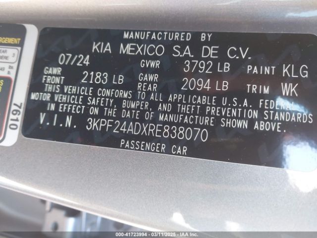 3KPF24ADXRE838070 KIA Forte Lxs