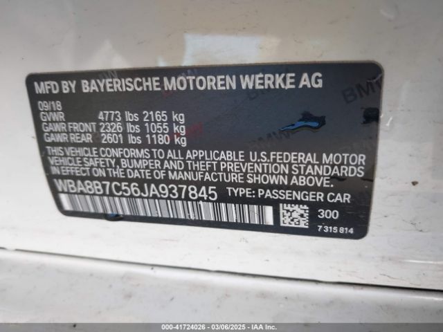 WBA8B7C56JA937845 BMW 340i Xdrive