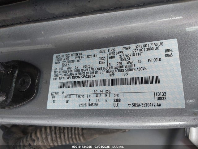 1FTFW1E83NKF02834 Ford F-150 Xl