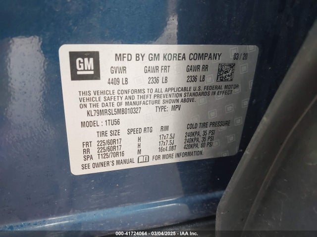 KL79MRSL5MB010327 Chevrolet Trailblazer Awd Lt