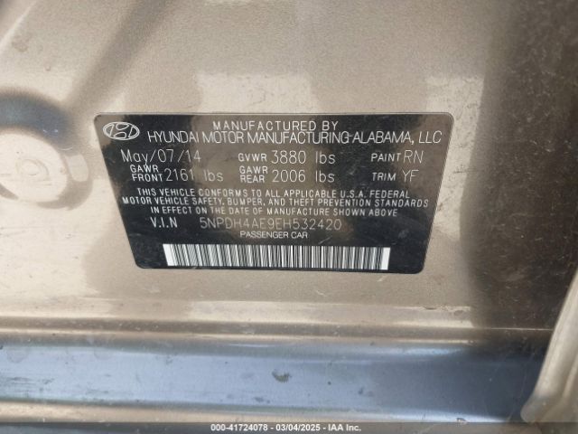 5NPDH4AE9EH532420 Hyundai ELANTRA SE