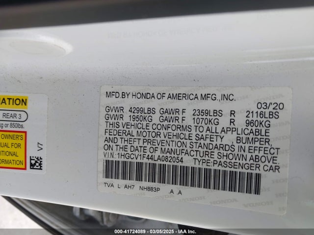 1HGCV1F44LA082054 Honda ACCORD EX