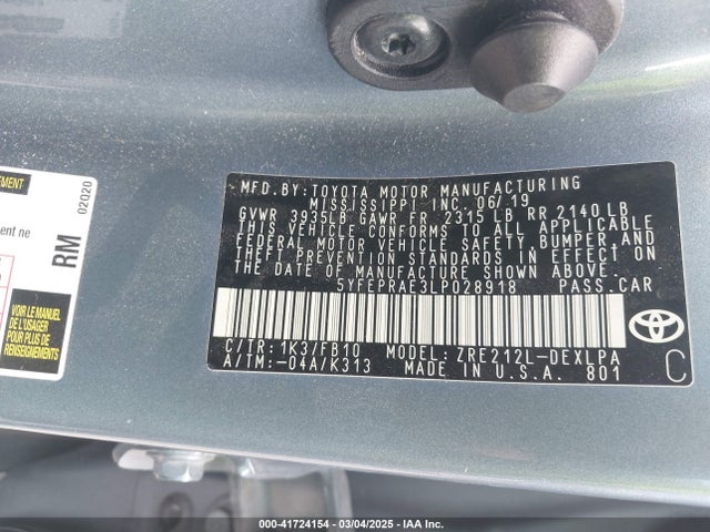 5YFEPRAE3LP028918 Toyota COROLLA LE