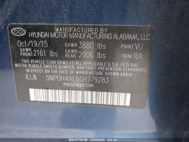 Продажа на аукционе авто 2016 Hyundai Elantra Se, vin: 5NPDH4AE6GH779283, номер лота: 41724190