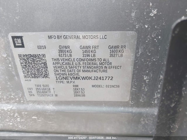 Chevrolet Traverse 2fl 2019 1GNEVMKW0KJ241772 Image 9