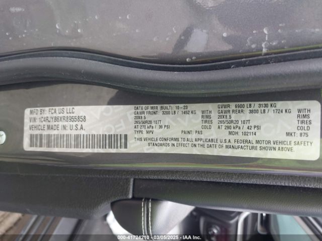 1C4RJYB6XR8955858 Jeep Grand Cherokee 4xe Anniversary Edition