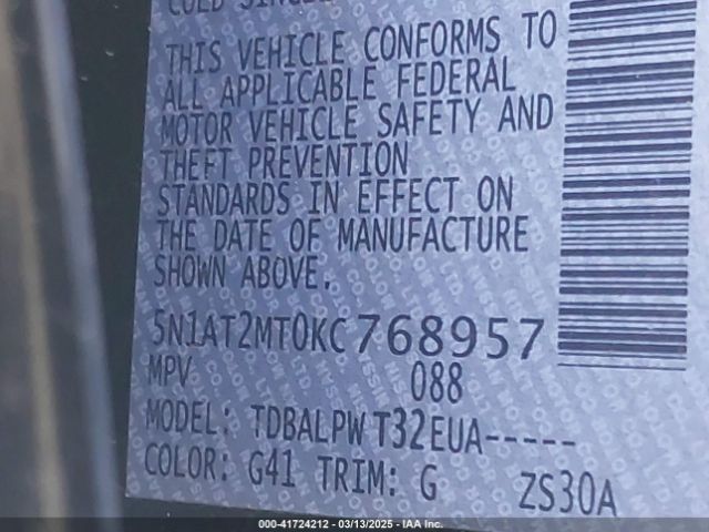5N1AT2MT0KC768957 Nissan ROGUE S