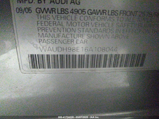 2006 AUDI A4 WAUDH98E16A108044 Photo 8